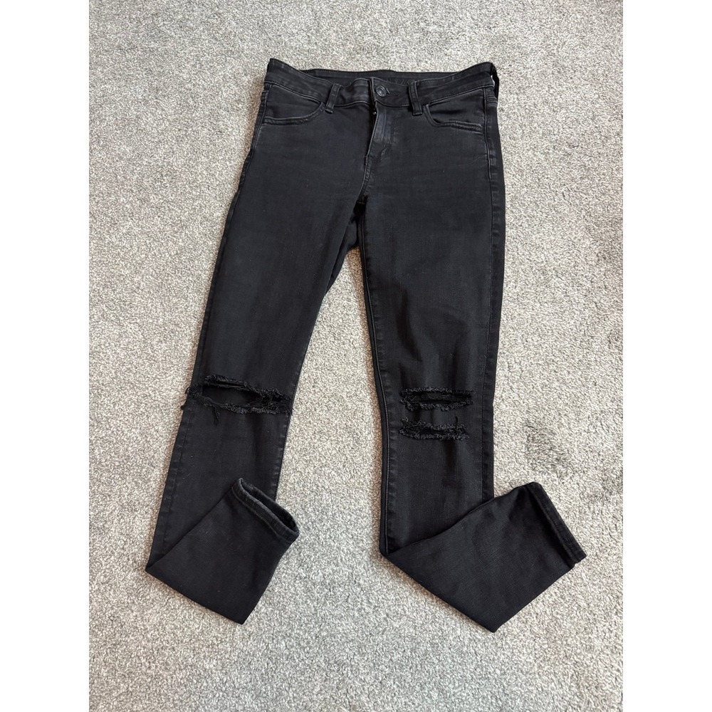 American Eagle Black Skinny Ne(x)t Level Stretch Ripped Jeans Womens 4 Regular